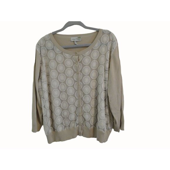 Sahalie Long Sleeve Sweater Lace Button Front Beige Womens Size 2X - Picture 4 of 10